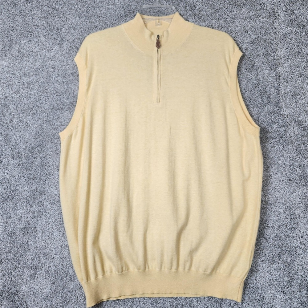 Alan Paine Sweater Vest Mens Large Yellow Half Zip Pullover Silk Cashmere Blend